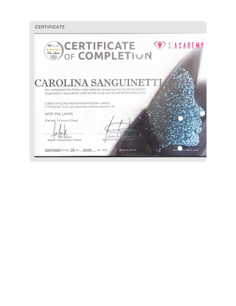 Certificado SILAM Academy, Micropigmentación de Labios