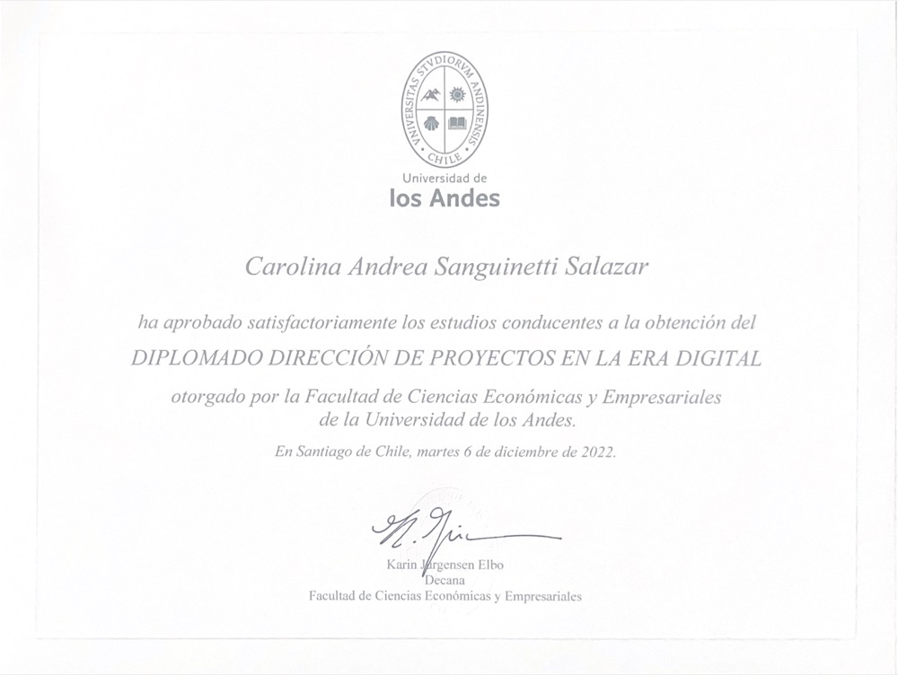 Diplomado Dirección de Proyectos en la Era Digital, Universidad de los Andes